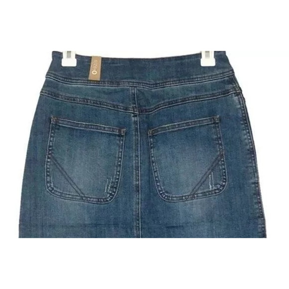 NWT prAna Broadway Denim Mini Jean Skirt Zipper Patch Pockets 2 True Blue #3232 - Picture 11 of 14
